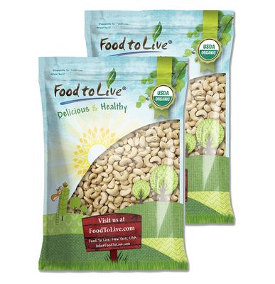 Food to Live Organic Raw Cashews, 16 Pounds Non-GMO, Whole, Large, Premium Fancy Nuts, Unsalted, Unroasted, Kosher, Vegan, Bulk, Low Sodium. Source of Protein, Copper, Zinc, Selenium, Thiamin