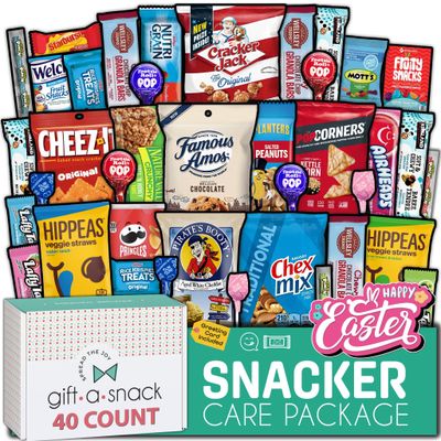 Gift A Snack - Easter Snack Box Variety Pack Care Package  Greeting Card (40 Count) Birthday Sweet Treats Gift Basket, Candies Chips Crackers Bars