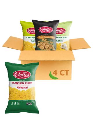 Chifles Plantain Chips Variety Pack - 4 Pack - Salted, Lime, Garlic, Sweet Plantain Chips  Healthy Snacks for Adults &amp; Kids  4 Individual Bags, 9 oz each