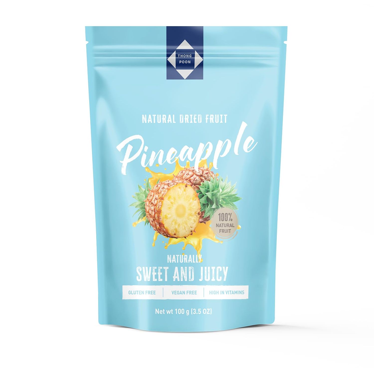Natural Dried Pineapple - Premium Quality, Naturally Sweet &amp; Juicy, Soft &amp; Chewy, Gluten-Free, Vegan, Healthy Snack Option, High in Vitamins, 3.5OZ (100gram) - Authentic Taste of Thailand