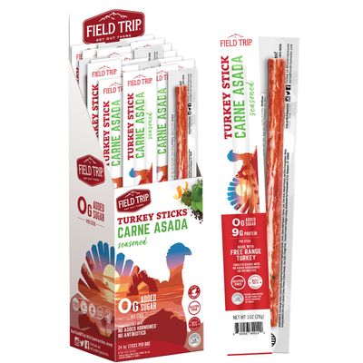 Field Trip Free Range Carne Asada Turkey Jerky Snack Sticks, Zero Sugar, Keto, Paleo, Gluten Free, Allergy Friendly Snack, High Protein, 80 Calorie Snack, 1oz, 24 Pack