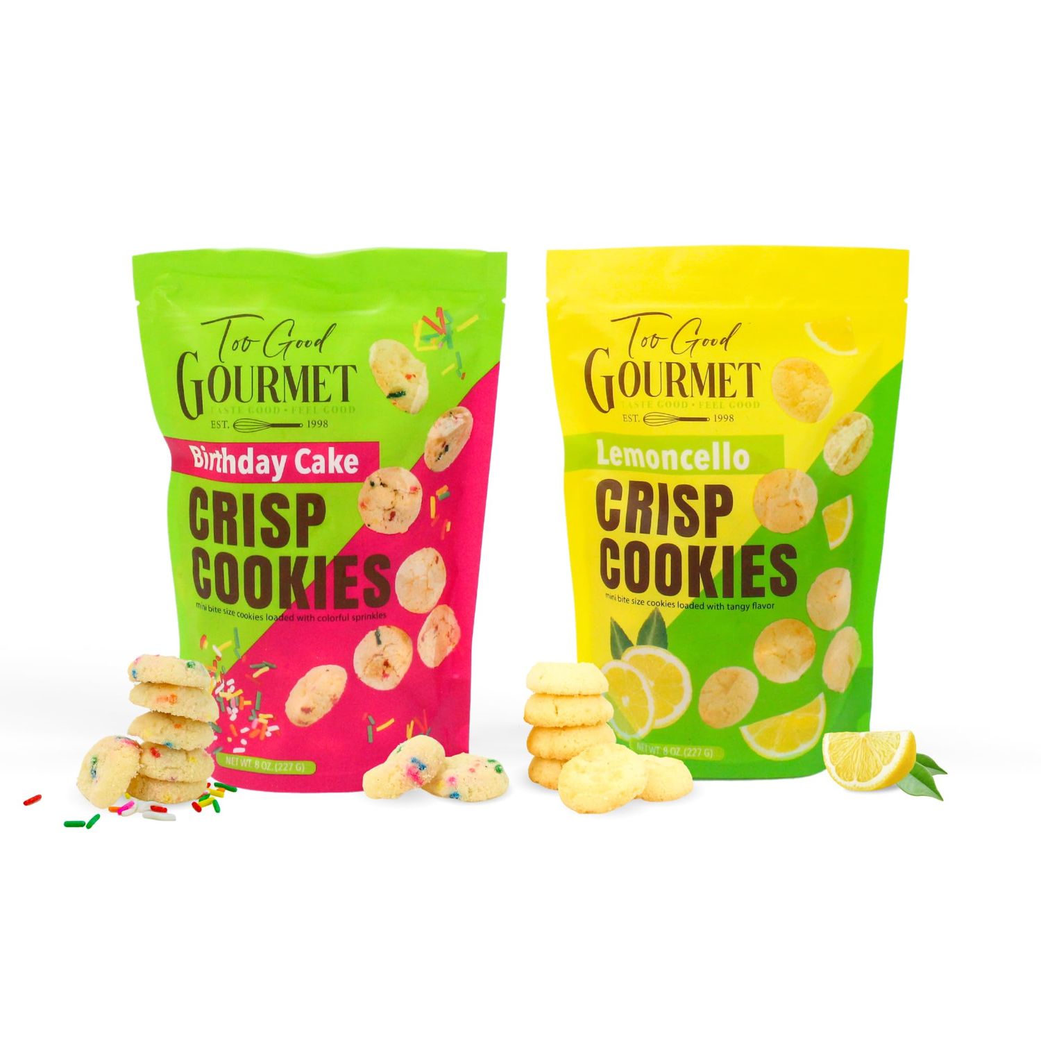 Too Good Gourmet Bite-Sized Mini Cookies - Birthday Cake &amp; Lemon Cookies Crisp  Mini Snacks, Crispy Perfection in 8 oz Resealable Pouches  Irresistibly Delicious Snack (2-Pack)