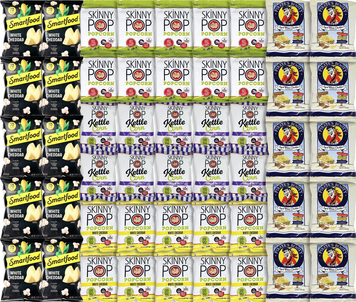 Niro Assortment  Skinny, Smart Food, &amp; Pirate&#39;s Booty Snack Pack - 50 Pack Variety Kit with 5 Delicious Flavors  Individual Popcorn Bags