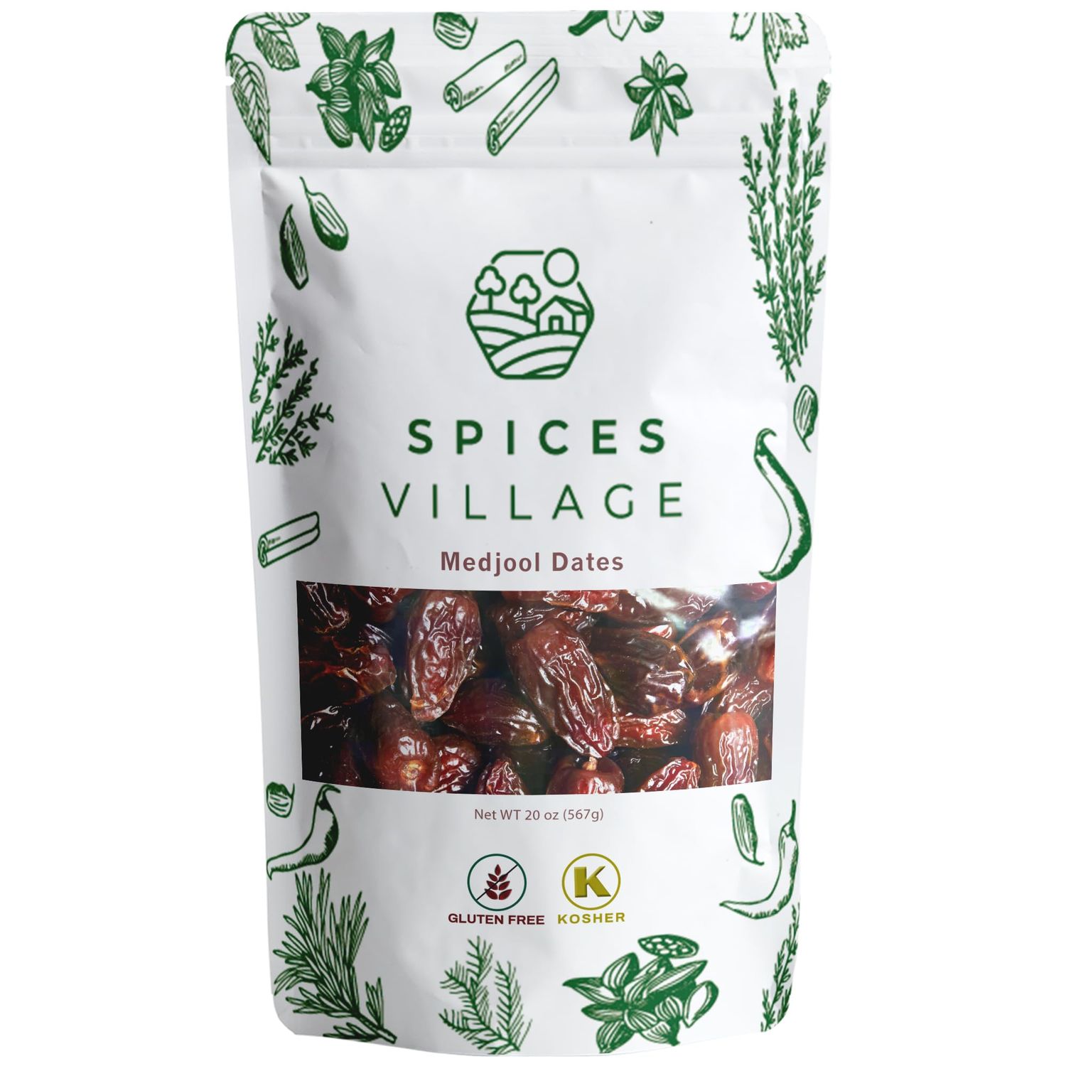 SPICES VILLAGE Medjool Dates, Premium Quality Naturally Sweet Dried Dates, High-Fiber Fruit Snack, 20 oz, No Added Sugar, Bulk Dried Fruit
