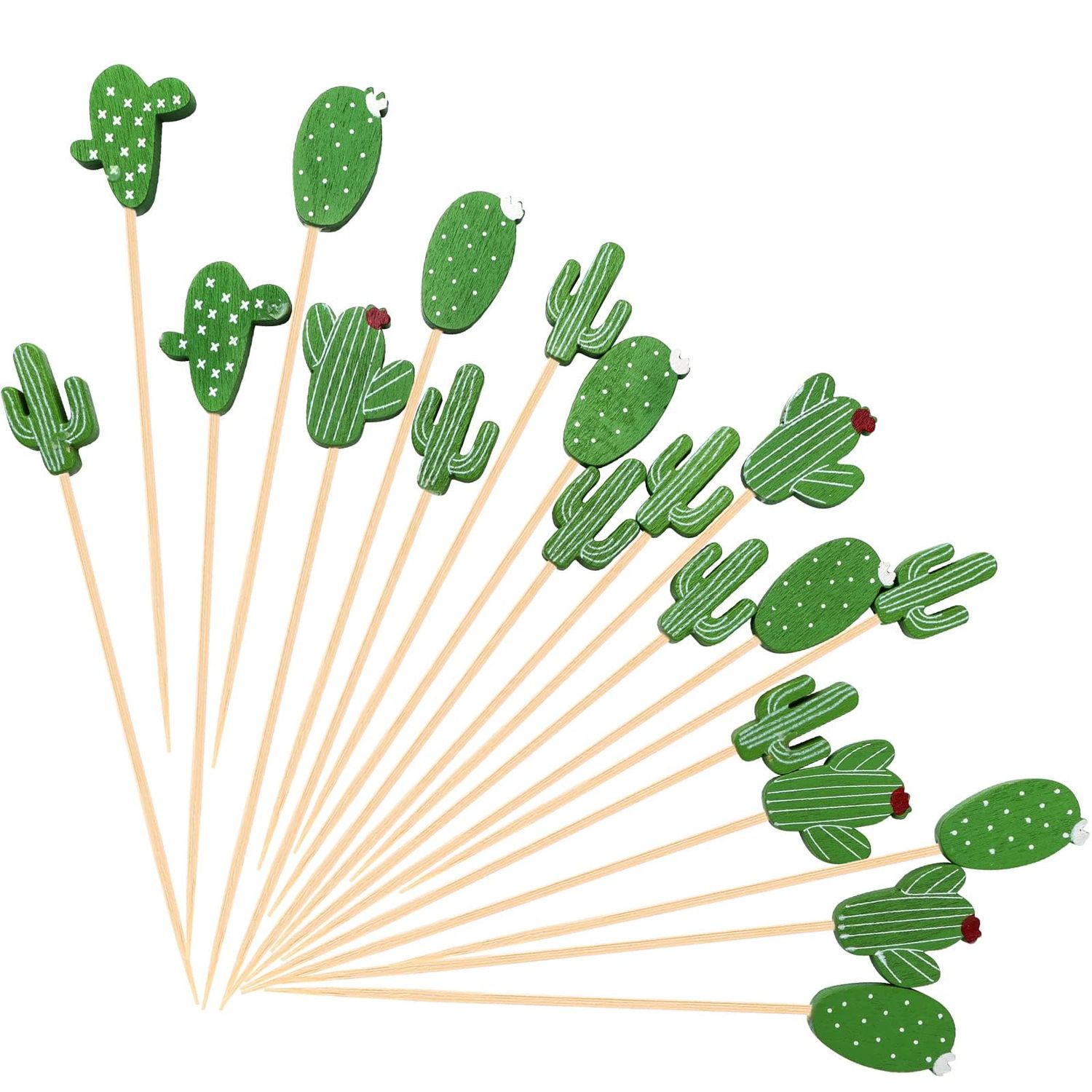 Beupy 200Pcs Cactus Cocktail Picks for Appetizer Tropical Cacti Cocktail Picks 4.7 Inch Fancy Toothpicks for Food Drinks Fruits Hawaiian Party Food Garnish Skewer Sticks Cactus Party Decoration
