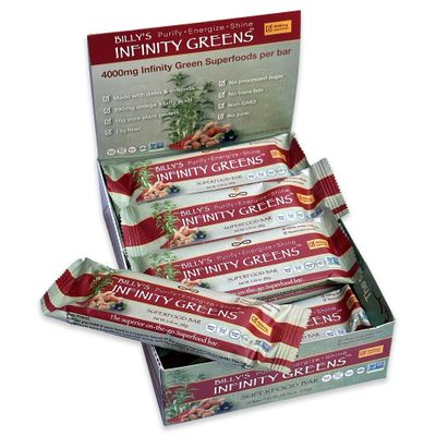 Infinity Greens Superfood Bars, Plant Based Meal Replacement Bar with 4000mg Infinity Greens Superfood Powder, Organic, Raw, Gluten Free, Non GMO (12 Bars)