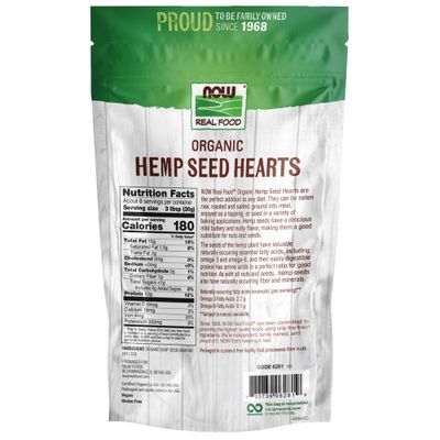 NOW Foods, Organic Hemp Seed Hearts, High in Protein and Iron, with Omega-3 and Omega-6 Fatty Acids, Raw and Hulled, 8-Ounce (Packaging May Vary)