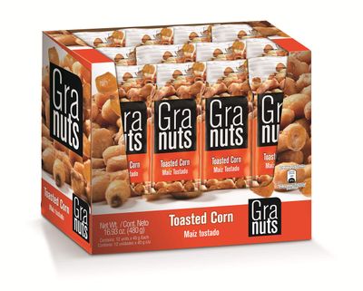 Granuts Toasted Corn  Mouth-Watering Crunchy Corn  Baked to Perfection  On-the-Go Snack  1.41 Oz (12 Inner Packs)
