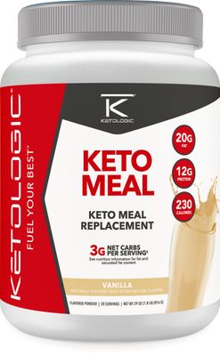 Ketologic Keto Meal Replacement Shake Powder for Optimal Results  MCT Oil  Grass-Fed Whey - Perfectly Formulated Macros for Ketosis - 20 Servings - Vanilla