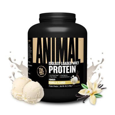 Animal Whey Isolate Protein Powder - Loaded for Pre &amp; Post Workout Muscle Builder and Recovery with Digestive Enzymes for Men &amp; Women - 25g Protein, Great Taste, Low Sugar - Vanilla 4 lbs