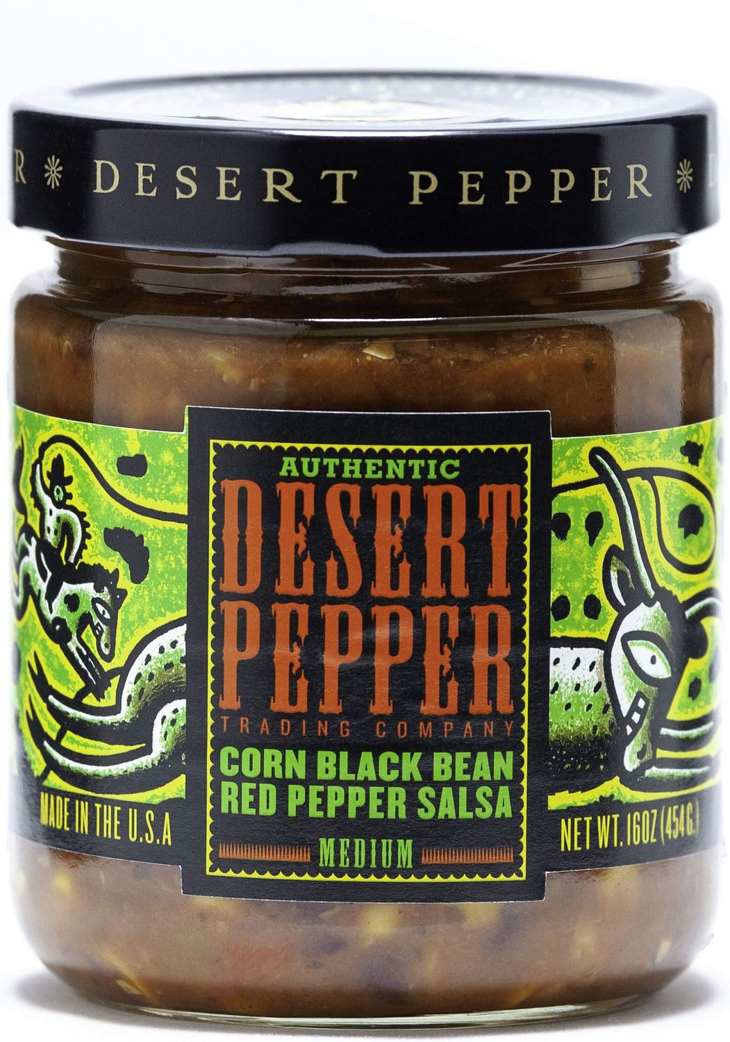 Desert Pepper Corn Black Bean Red Pepper Salsa - Black Bean and Corn Salsa/Dip with Jalapeno Pepper and Fresh Vegetables. Vegan, Gluten-Free, Low Carb Snack Salsa Medium, 6-Pack