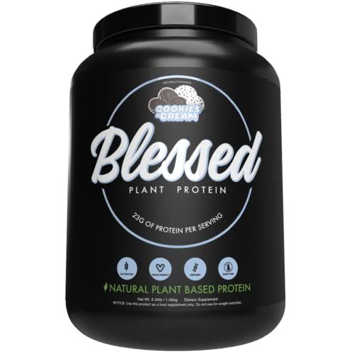 Blessed Vegan Protein Powder - Plant Based Protein Powder Meal Replacement Protein Shake, 23g of Pea Protein Powder, Dairy Free, Gluten Free, Soy Free, No Sugar Added, 30 Servings (Cookies &amp; Cream)