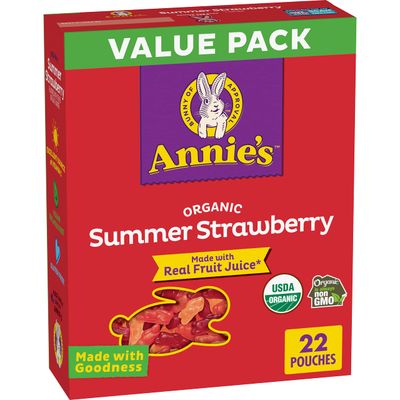 Annie&#39;s Organic Bunny Fruit Flavored Snacks, Summer Strawberry, Gluten Free, Value Pack, 22 Pouches, 15.4 oz