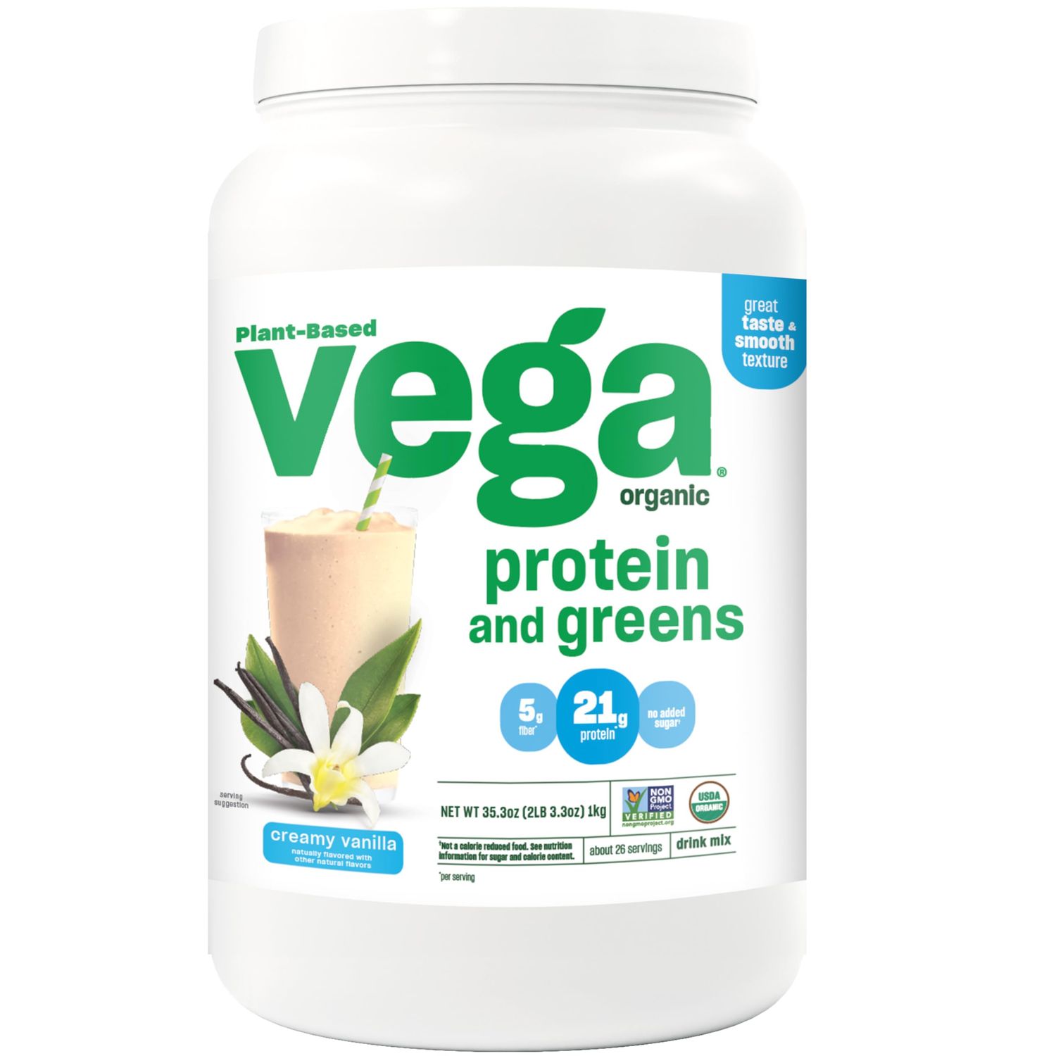 Vega Organic Protein &amp; Greens Creamy Vanilla (26 Servings), 35.3 oz (1 Kg)