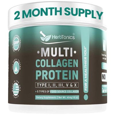 Herbtonics Multi Collagen Protein Powder Collagen Peptides Type (1,2,3,5 and 10)  All-in-one Bone Broth Collagen Supplement  Grass-Fed Chicken, Wild Fish, Egg Hydrolyzed Collagen Bovine