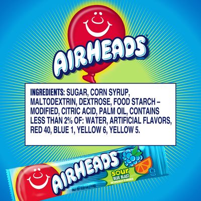 Airheads Sour Full-Size Candy Bars, Taffy Candy, Sour Blue Blast, Individually Wrapped Candy, 36 Count