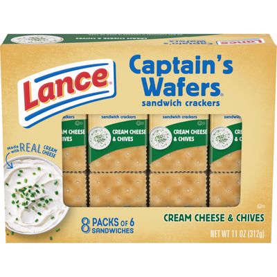 Lance Sandwich Crackers, Captain&#39;s Wafers Cream Cheese and Chives, 8 Packs, 6 Sandwiches Each