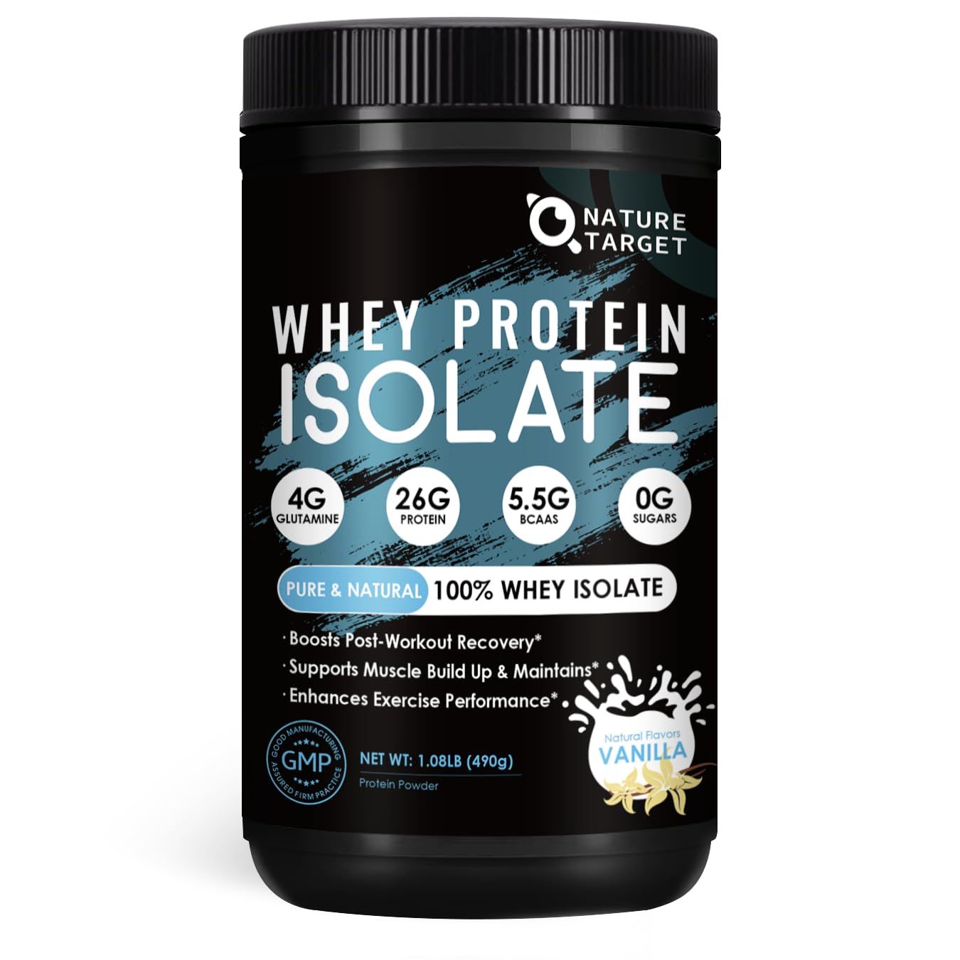 NATURE TARGET Vanilla Protein Powder, Whey Protein Isolate, 26G Protein, 0 Sugar, Keto Friendly, Whey Protein Powder for Women &amp; Men, 1.08LB, 15 Servings
