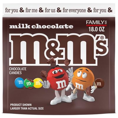 M&amp;M&#39;S Milk Chocolate Candy, Family Size, 18 oz Resealable Bulk Candy Bag