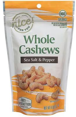 Sea Salt &amp; Pepper Cashews - Nice, Whole Roasted Nut Trail Mix 6 oz Bag, Snack Snacking Crunchy Break Keto Friendly Low Carb Food