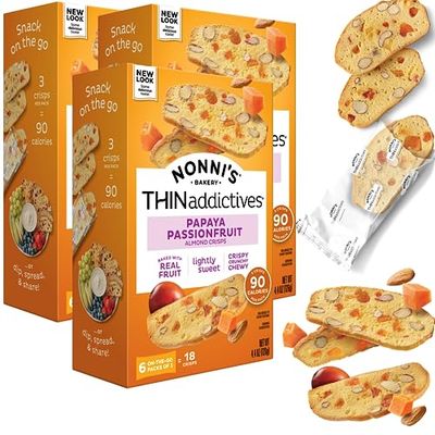 Nonni&#39;s THINaddictives Almond Thin Cookies - 3 Boxes Papaya &amp; Passionfruit Almond Cookie Thins - Biscotti Italian Cookies - Biscotti Individually Wrapped Cookies - Kosher Coffee Cookies - 4.4 oz
