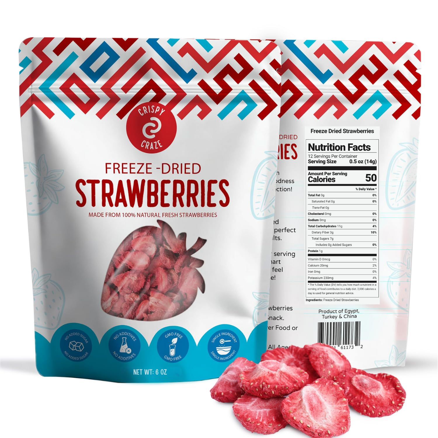 Crispy Craze Freeze Dried Strawberries Bulk, 6 Oz - Sliced Strawberry Fruit Crisps, Non GMO, Healthy Snack with No Added Sugar &amp; Additives, 100% Natural Freeze Dried Fruit