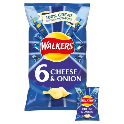 Walkers Cheese &amp; Onion Crisps 6 X 25G