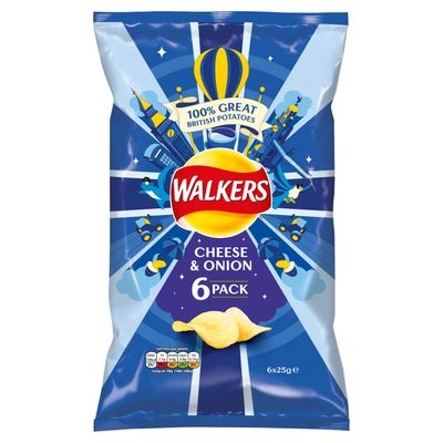 Walkers Cheese &amp; Onion Crisps 6 X 25G