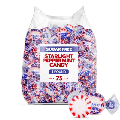 Sugar Free Starlight Peppermint Hard Candy 1 Pound - Individually Wrapped Starlight Mints Peppermint Discs Zero Sugar Hard Candy For Snacks &amp; Treats - Approx. 75 Count