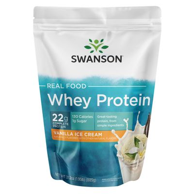 Swanson Real Food Vanilla Ice Cream Whey Protein Powder with Amino Acids Sports Nutrition Muscle Workout Support