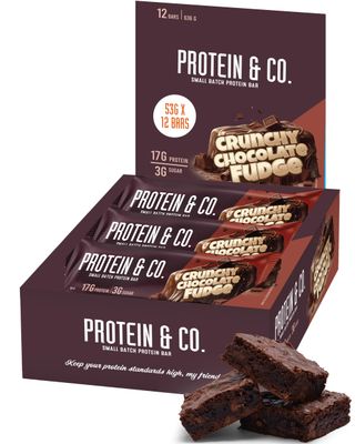 Protein &amp; Co. Protein Bars - Crunchy Chocolate Fudge Flavor - Low Sugar Energy Bars - On The Go Gym &amp; Office Snack - Nutraphase, 53g x 12