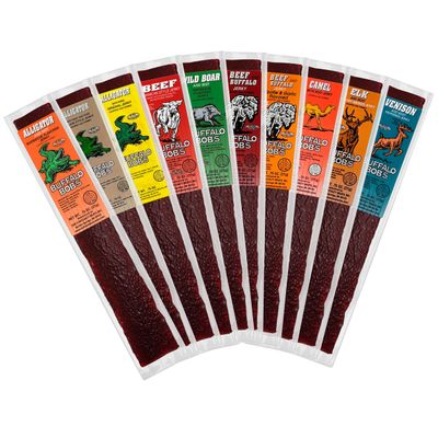 Buffalo Bob&#39;s Exotic Jerky (10-Pack), 10 Flavor Variety Pack of Exotic Snacks, Wild Game Jerky Variety Pack, Exotic Beef Jerky Gifts for Men, Stocking Stuffers for Men