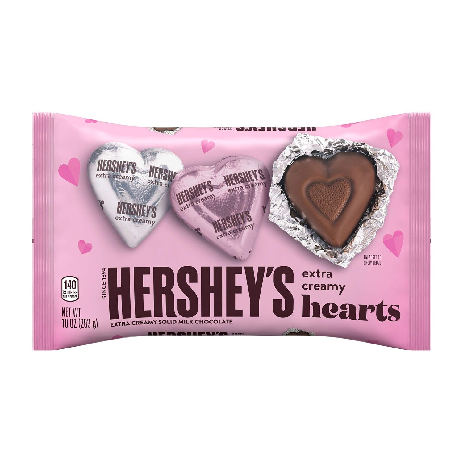 HERSHEY&#39;S Heart Shaped Valentine&#39;s Day Candy Extra Creamy Solid Milk Chocolate Bag, 10 Oz.