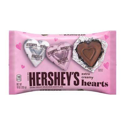 HERSHEY&#39;S Heart Shaped Valentine&#39;s Day Candy Extra Creamy Solid Milk Chocolate Bag, 10 Oz.