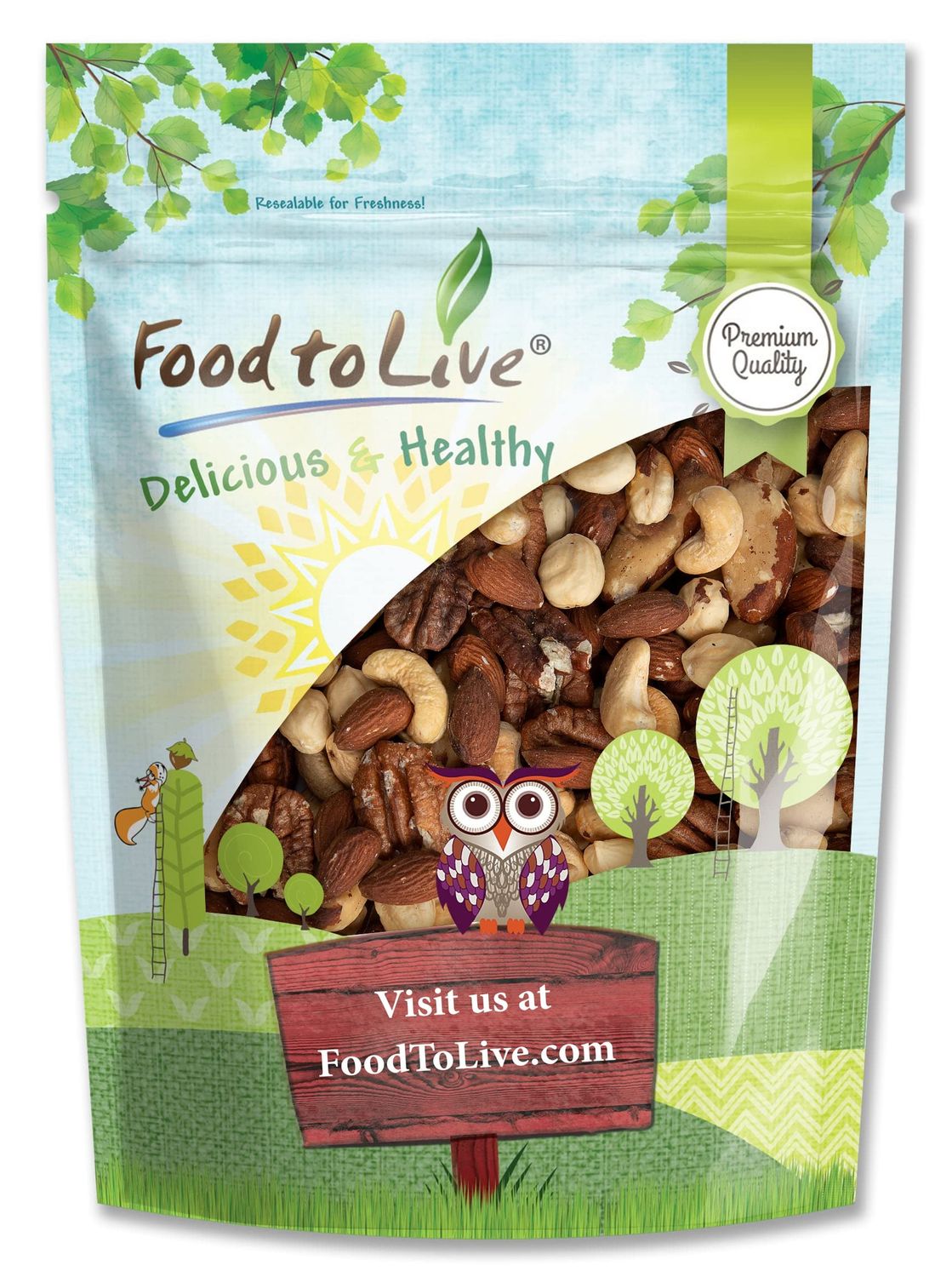 Food to Live Deluxe Nuts Mix, 2 Pounds A Blend of Dry Roasted Pecans, Cashews, Filberts, Almonds, Brazil Nuts with Himalayan Salt. Oven Roasted and Lightly Salted. Vegan, Kosher, Bulk. Great Snack