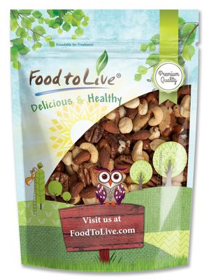 Food to Live Deluxe Nuts Mix, 2 Pounds A Blend of Dry Roasted Pecans, Cashews, Filberts, Almonds, Brazil Nuts with Himalayan Salt. Oven Roasted and Lightly Salted. Vegan, Kosher, Bulk. Great Snack