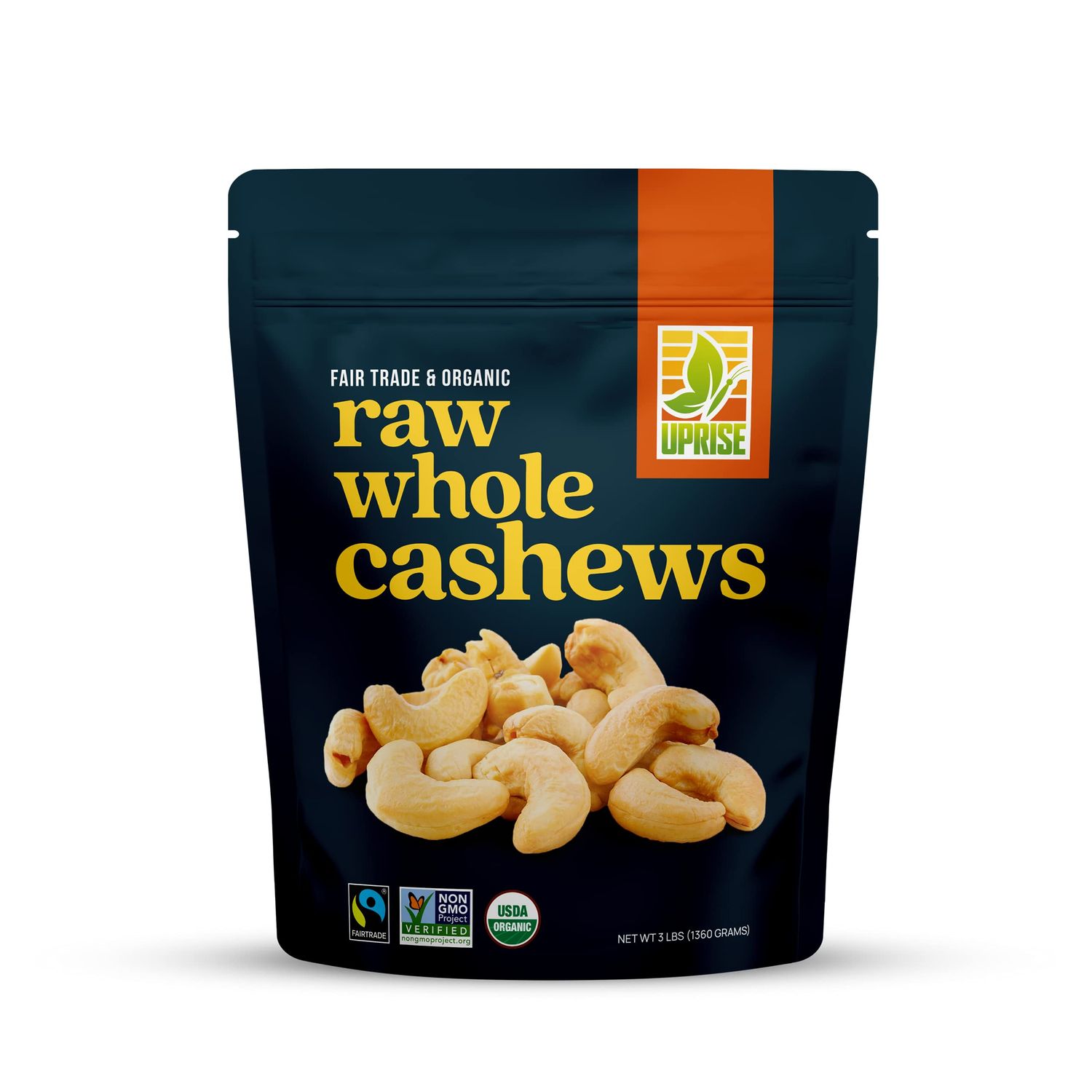 Fair Trade Organic Raw Cashews W320 (3 lb) - Premium Whole Nuts for Snacking &amp; Cooking, Ethically Sourced, Certified Sustainable
