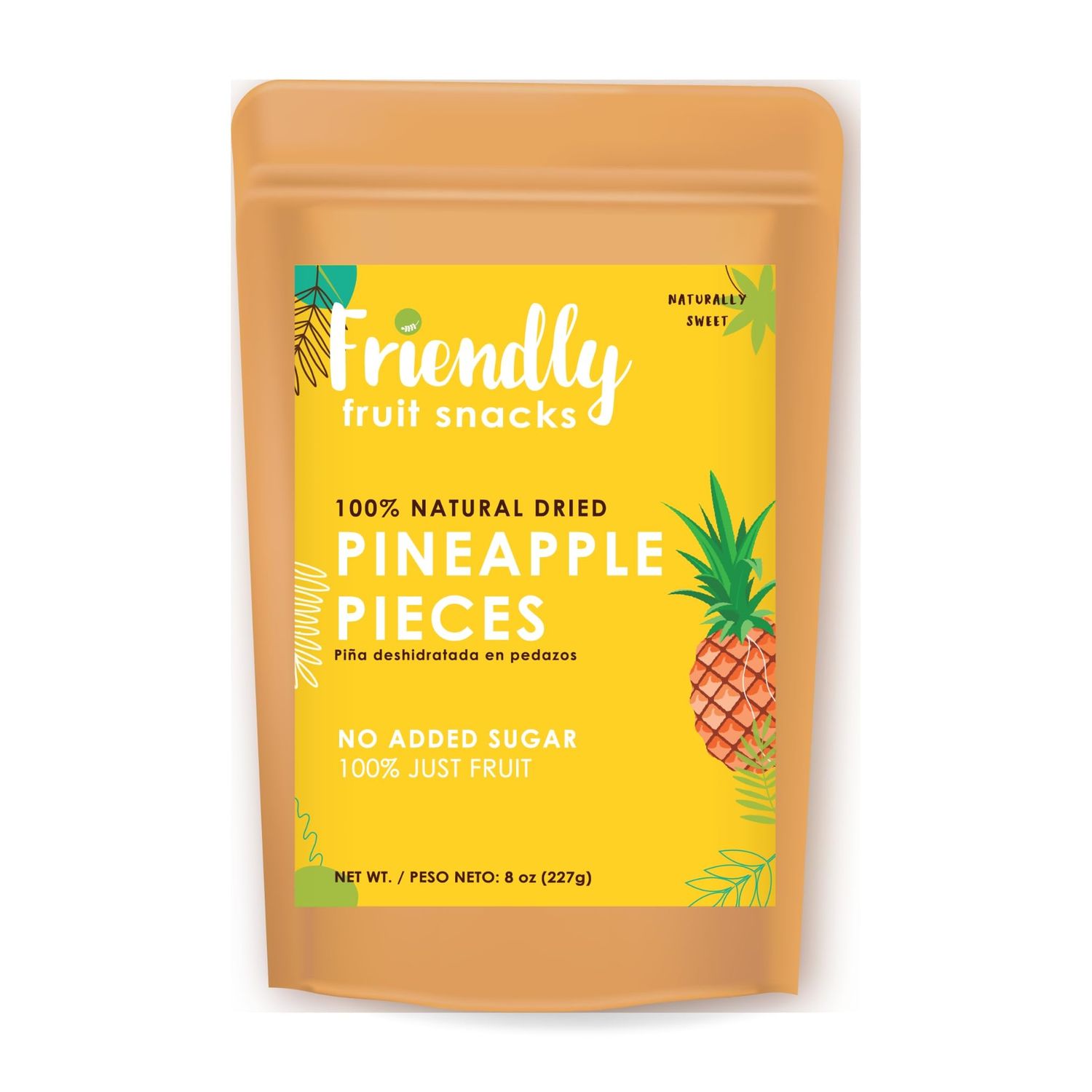 Friendly  Healthy Dried Pineapple Snack  8 ounces  Natural Dried Pineapple, Healthy Snack, Non - GMO, Vegan, No Added Sugar, No Preservatives, Kosher. Gluten Free
