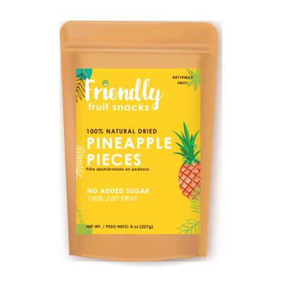 Friendly  Healthy Dried Pineapple Snack  8 ounces  Natural Dried Pineapple, Healthy Snack, Non - GMO, Vegan, No Added Sugar, No Preservatives, Kosher. Gluten Free