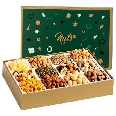 NUTS U.S. Assorted Nuts &amp; Dried Fruits Gift Box by NUTS U.S.  12 Gourmet Varieties of Sweet &amp; Savory Treats for Christmas, New Year, Holiday, Birthdays, Anniversaries, Corporate Gifting