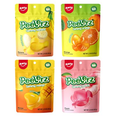 AMOS Peelerz Gummy Variety Pack - 4 Individual Packs in Mango, Orange, Peach &amp; Banana Flavors Treats