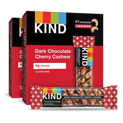 KIND Snack Bars, Dark Chocolate Cherry Cashew 4g Protein, Gluten Free Bars, 1.4 OZ, 24 Count