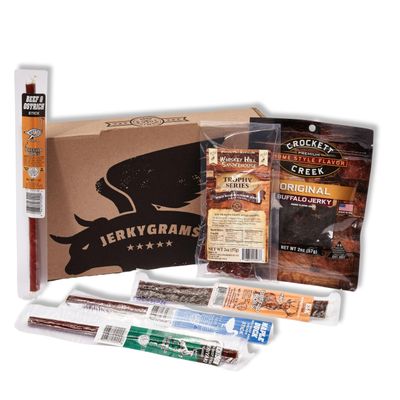 Man Crates, Exotic Meats Jerkygram - Includes 6 Sampler Varieties of Rare Jerky Meats - Great Gifts for Men