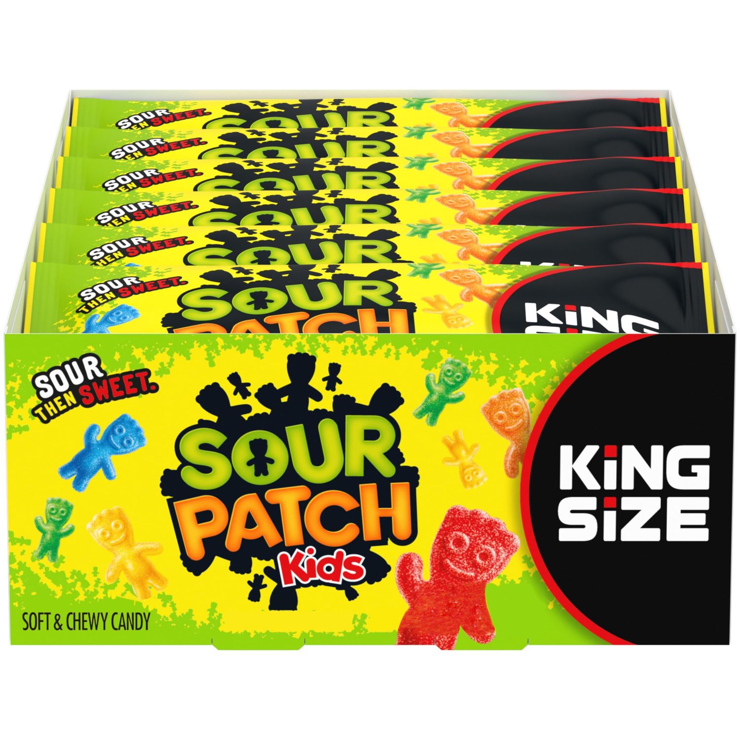 SOUR PATCH KIDS Soft &amp; Chewy Candy, King Size, Bulk Candy, 18 - 3.4 oz Bags