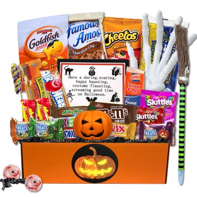 Halloween College Care Package Gift Box with Snacks, Treats, Halloween Novelties and Stress Busters