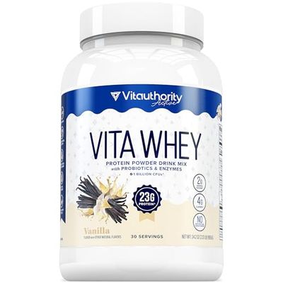 Vitauthority Whey Protein Powder for Women Whey Isolate Probiotics &amp; Enzymes Supports Digestion, Nutrient Absorption &amp; Energy Post-Workout &amp; Daily Nutrition Vanilla Flavored 30 Servings