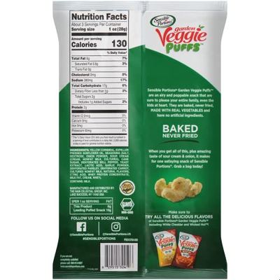 Sensible Portions Garden Veggie Sour Cream &amp; Onion Flavored Baked Corn Puffs, 3 oz (Pack of 6)