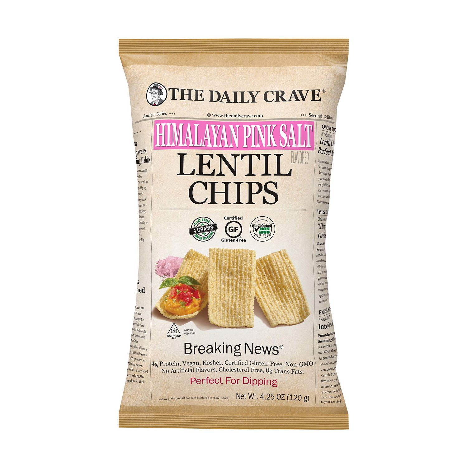 The Daily Crave Himalayan Pink Salt Lentil Chips, 4.25 Oz (Pack Of 8) 4 G Protein, Gluten-Free, Non-Gmo, Kosher, Crunchy