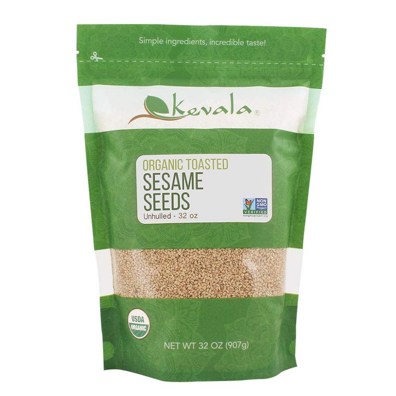 Kevala Organic Toasted Sesame Seeds - Unhulled, Gluten Free, Vegan Seasoning, Roasted, Non-GMO, Kosher, USDA Certified, For Making Tahini, Bag, 32 oz, 2 lb