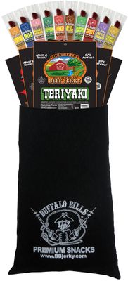 Buffalo Bills 15-Piece Beef Jerky &amp; Beef Stick Sampler Black Velour Wine Gift Bag (15 mixed packs)